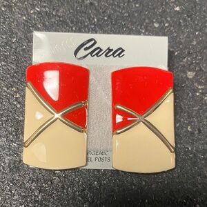 Cara 90s Red and Cream Geometric Earrings